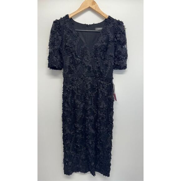 AQUA Formal Dress Size 2 Black Lace Knee Length Cocktail Party Short Sleeve NWT - Picture 2 of 12